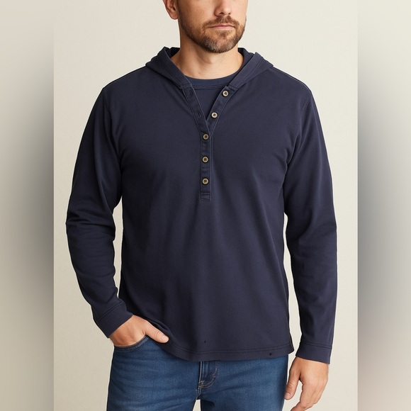 Eddie Bauer Other - Eddie Bauer Navy Cotton Hooded Henley Shirt Men’s Size XL